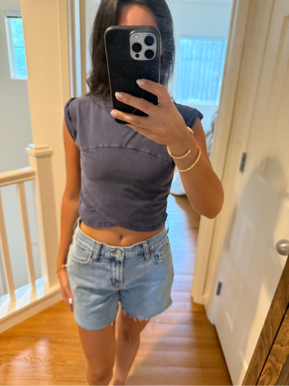 Cropped Crewneck Top in Blue - Women's